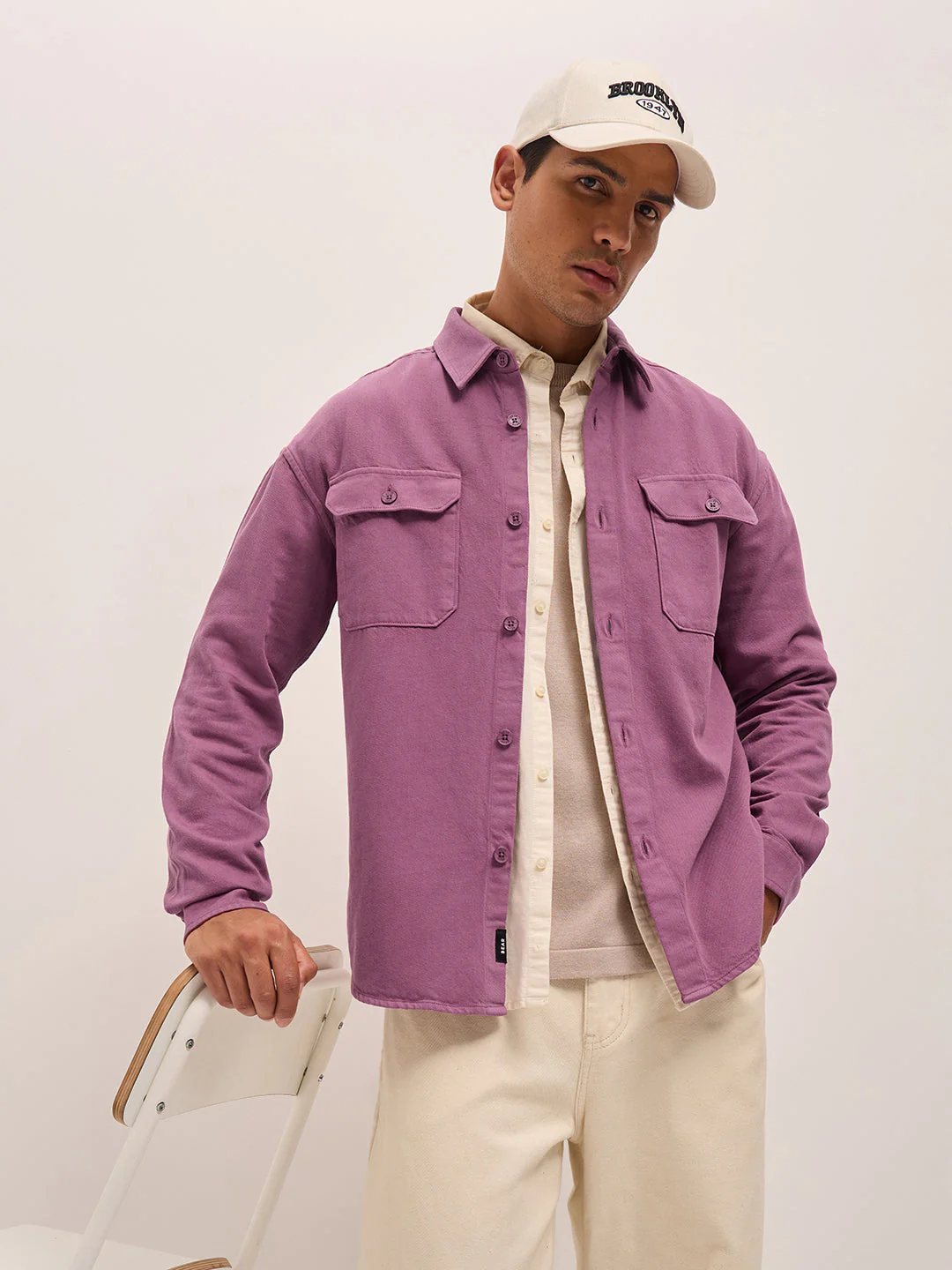 Men Pink Solid Relax Fit Overshirt
