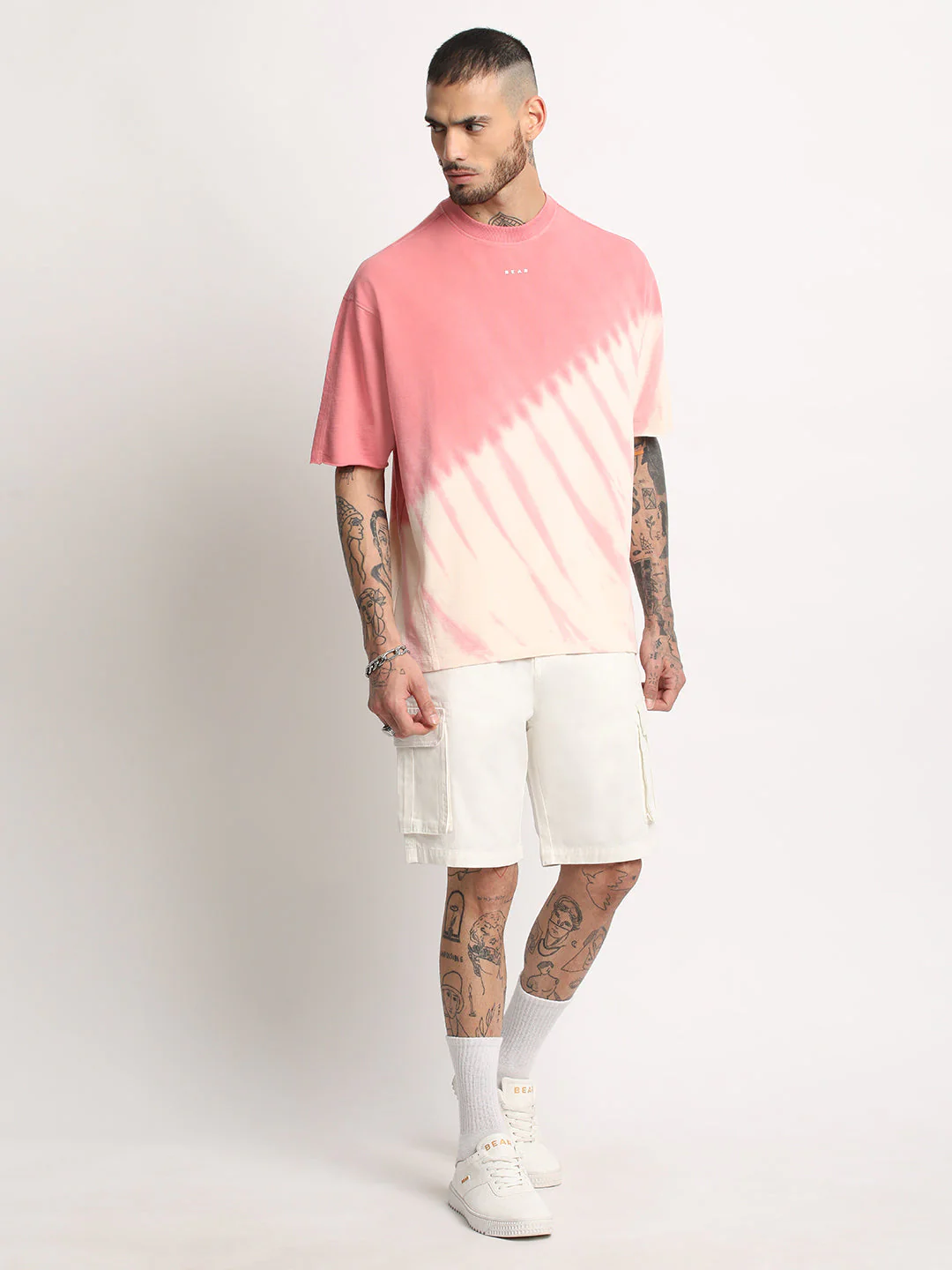 Men Pink Tie & Dye Round Neck T-shirt - Image 5