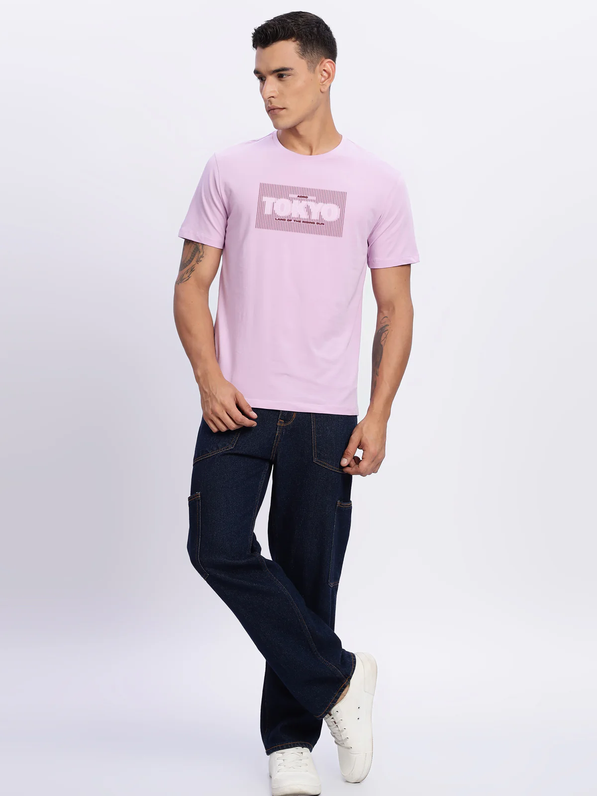 Men Printed Lavender T Shirt