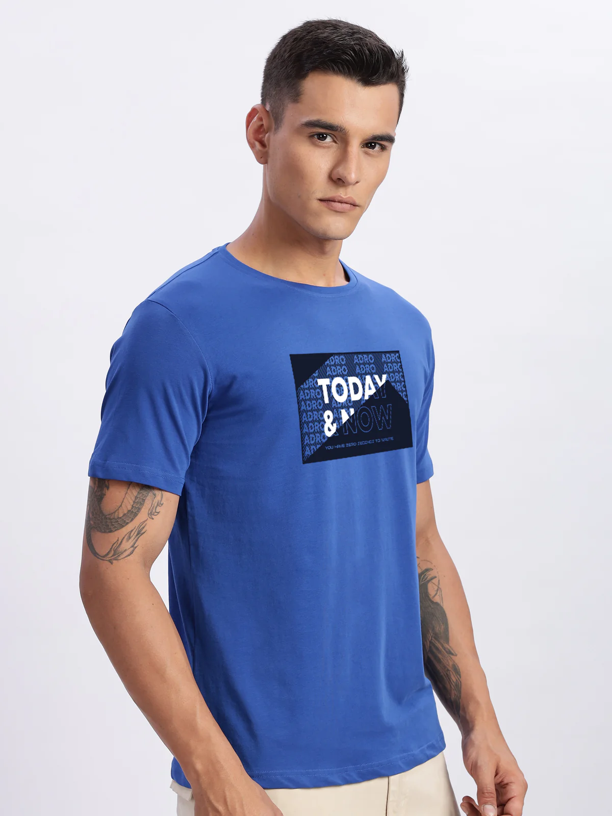 Men Printed Blue T-Shirt - Image 3