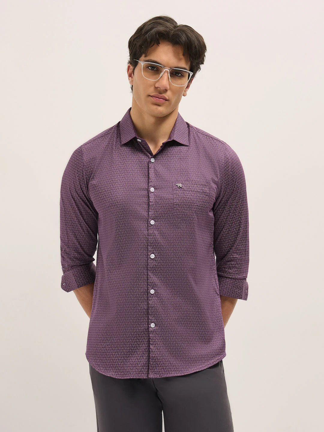 Men Purple Geometric Printed Tailored Fit Formal Shirt