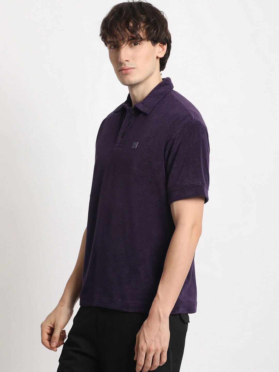 Men  Purple Solid Relaxed Fit Polo T-shirt - Image 3