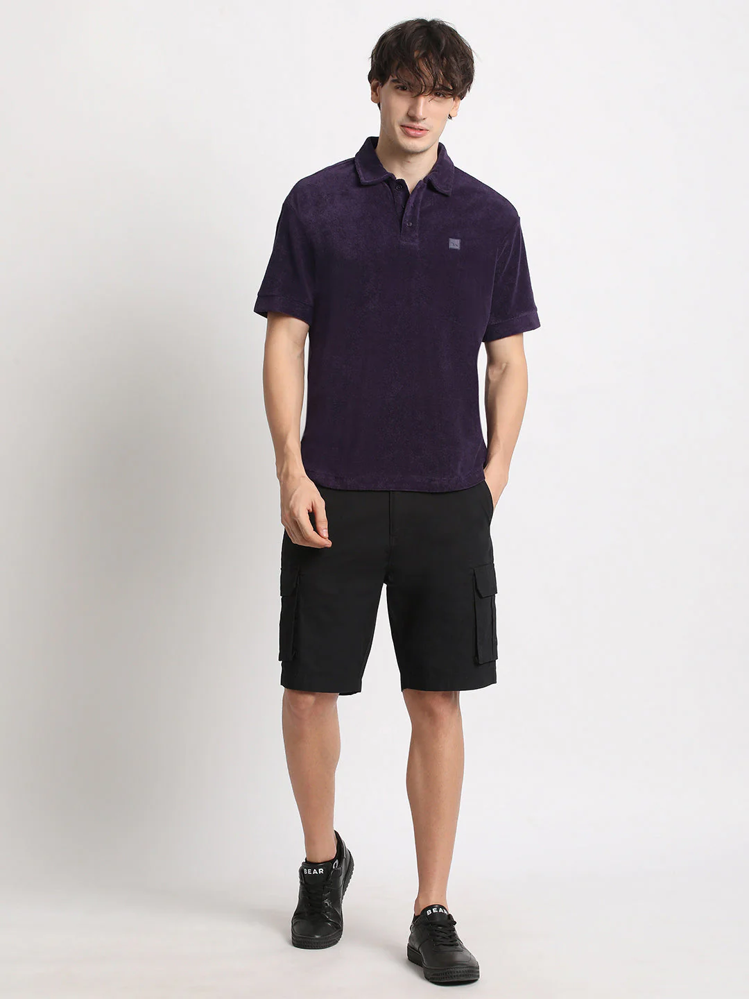 Men  Purple Solid Relaxed Fit Polo T-shirt - Image 5