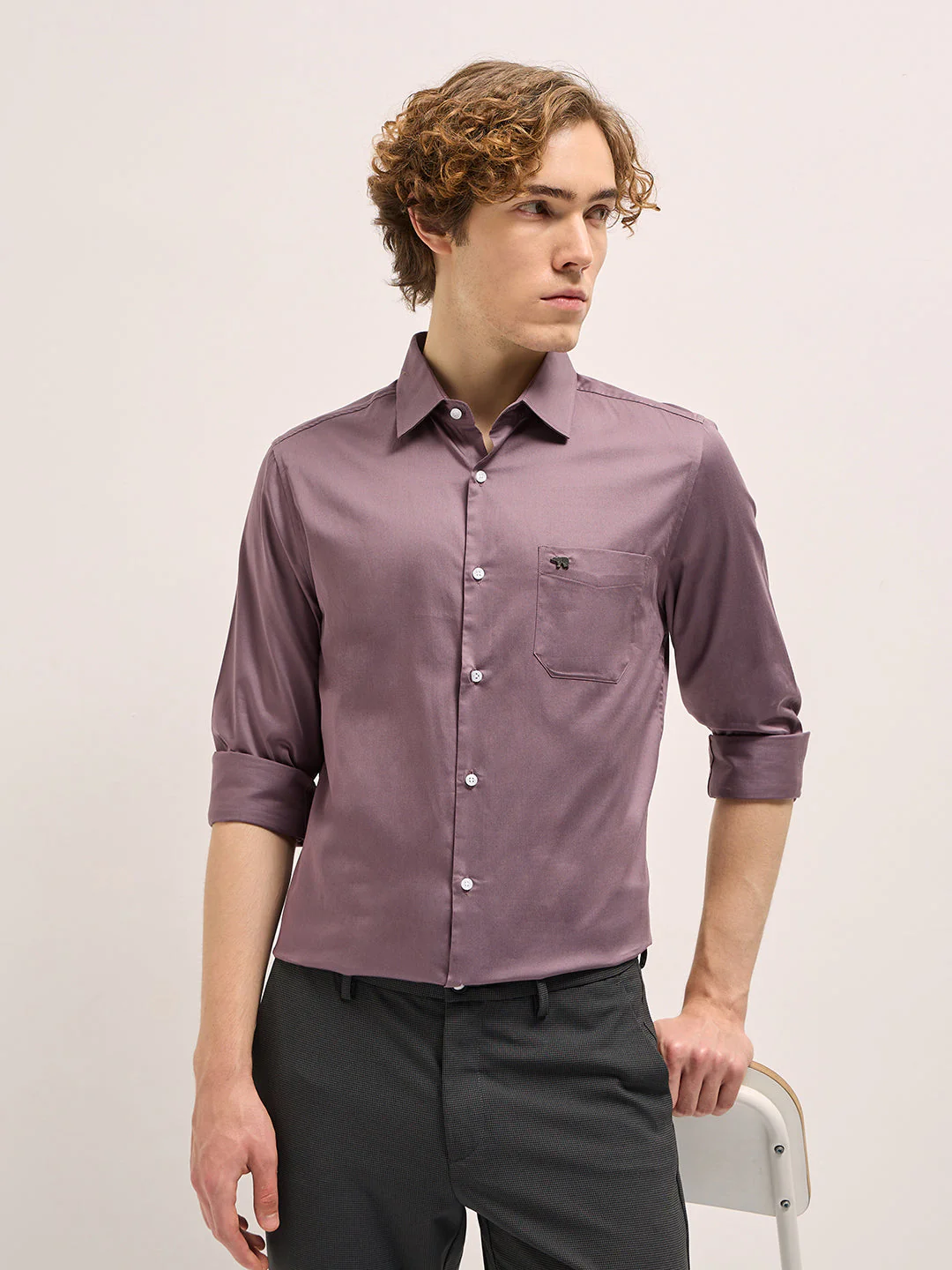 Men Purple Tailored Fit Solid Formal Shirt