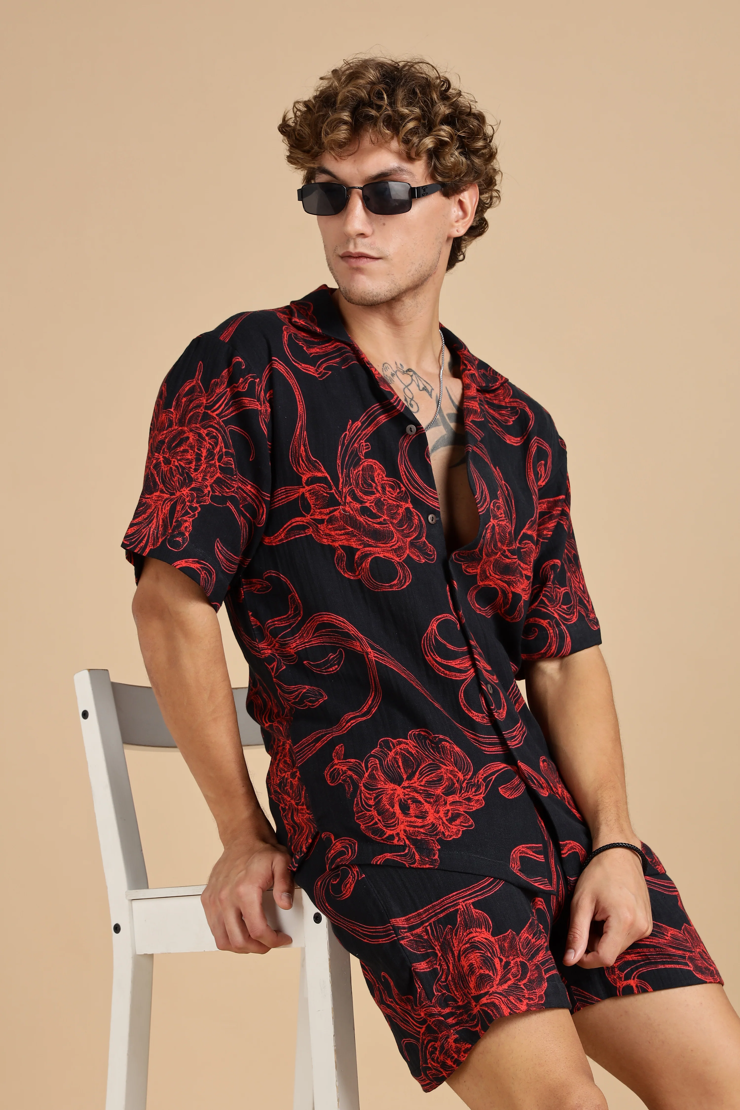 Men Raging Bloom Gauge Cotton Coord Set