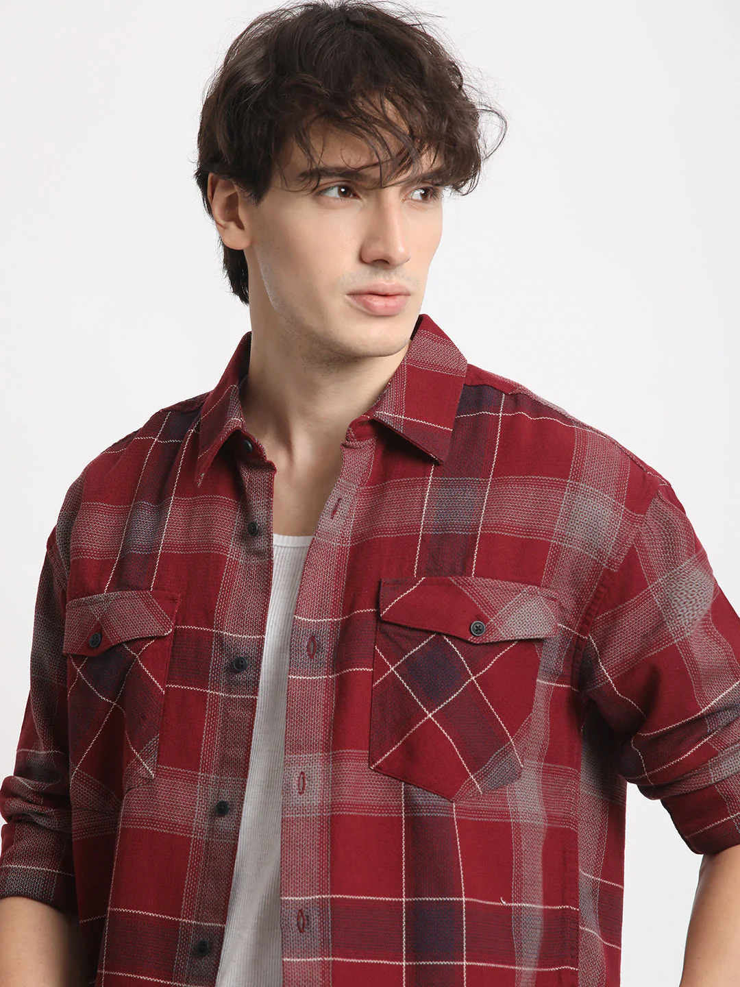 Men Red Checked Relaxed Fit Casual Shirt