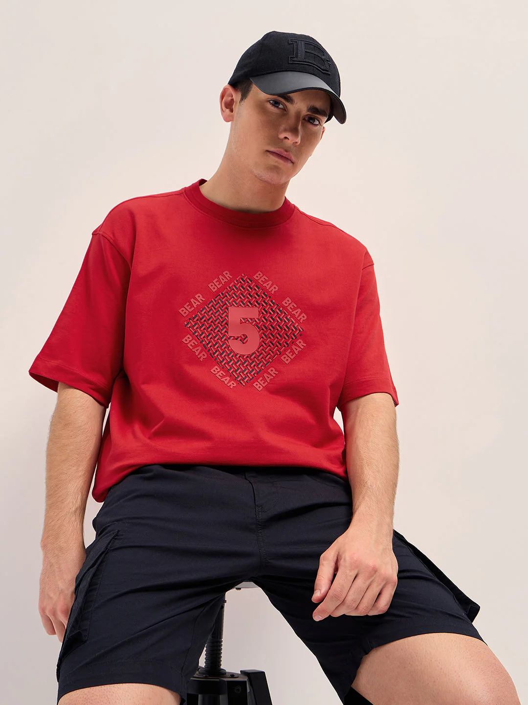 Men Red Oversize Graphic Printed Crew Neck T-shirt