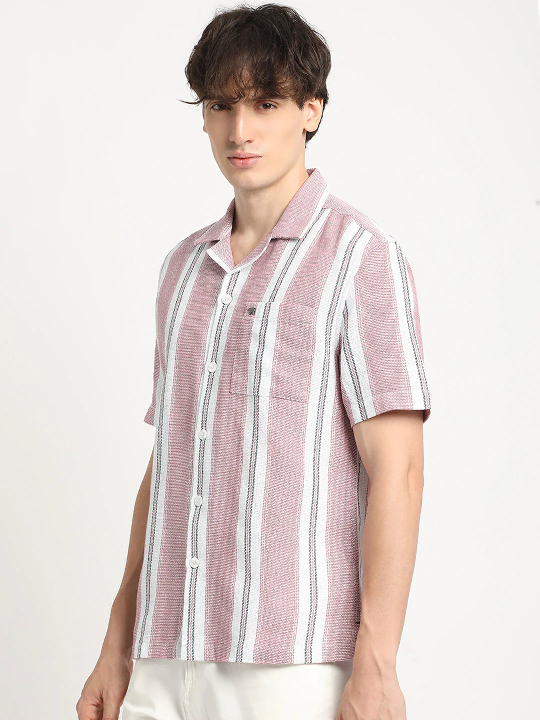 Men Red Stripe Regular Fit Casual Shirt - Image 3