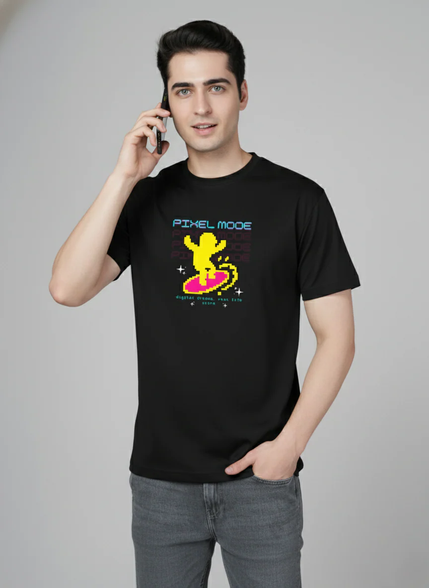 Men Cotton Black Printed Tshirt