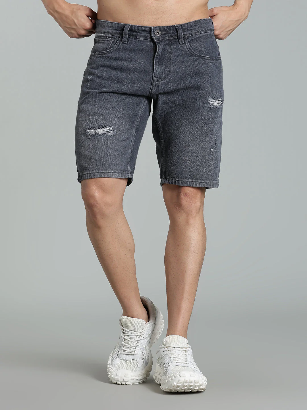 Men Scuff Dark Grey Denim Shorts