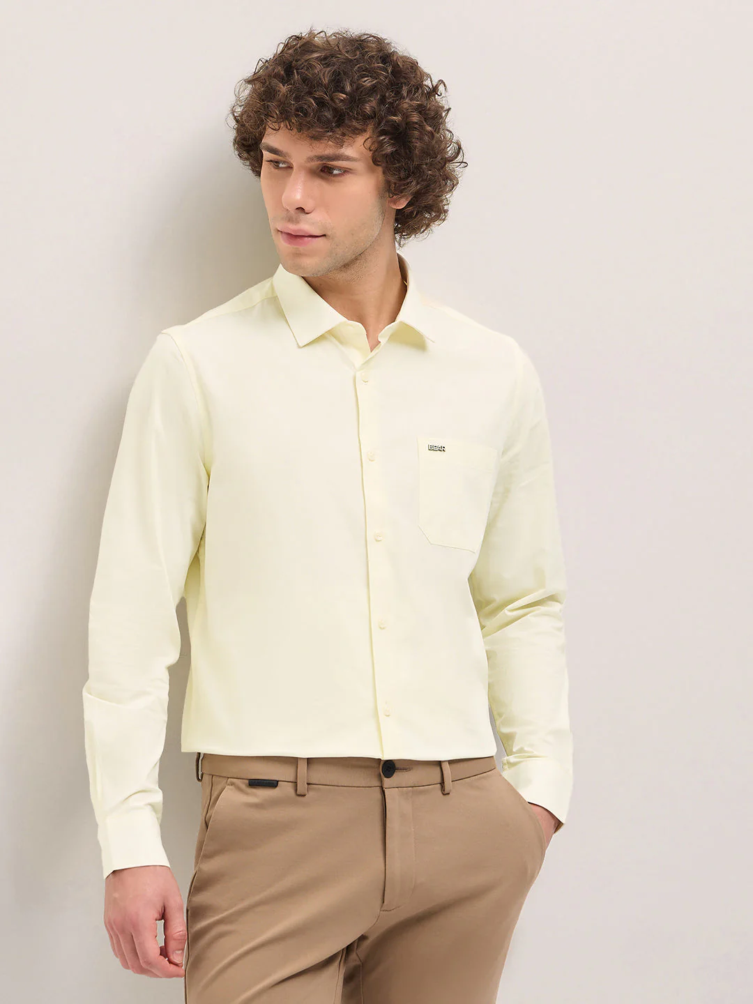 Men Shirt Light Yellow Tailored Fit Cotton Formal Shirt