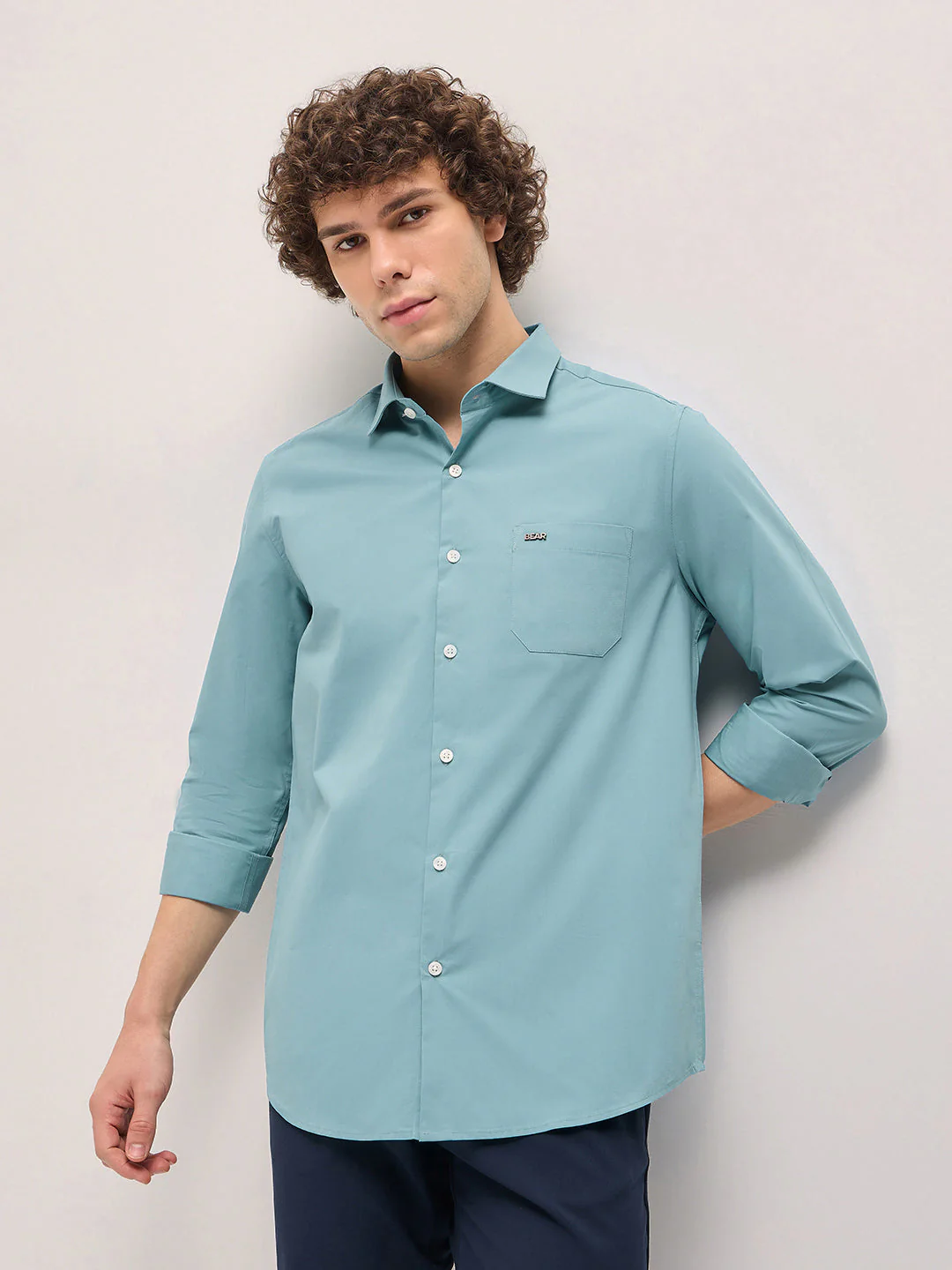Men Shirt Teal Blue Tailored Fit Cotton Formal Shirt
