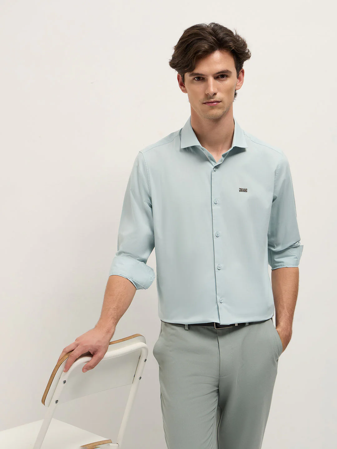 Men Shirt Teal Solid Tailored Fit Cotton Formal Shirt