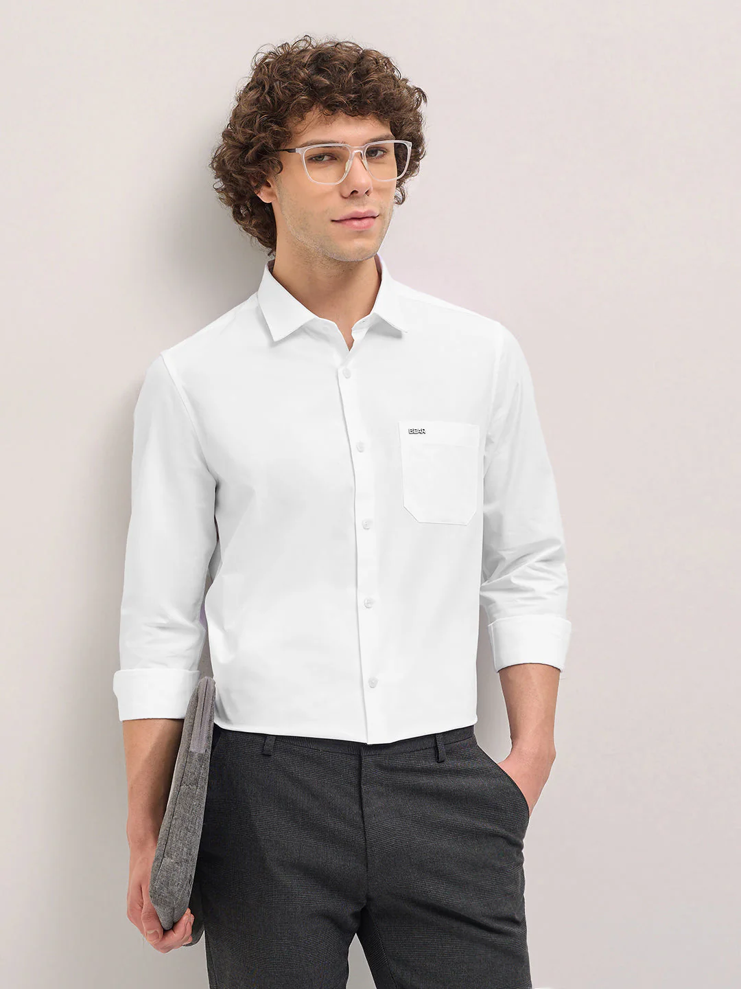 Men Shirt White Tailored Fit Cotton Formal Shirt
