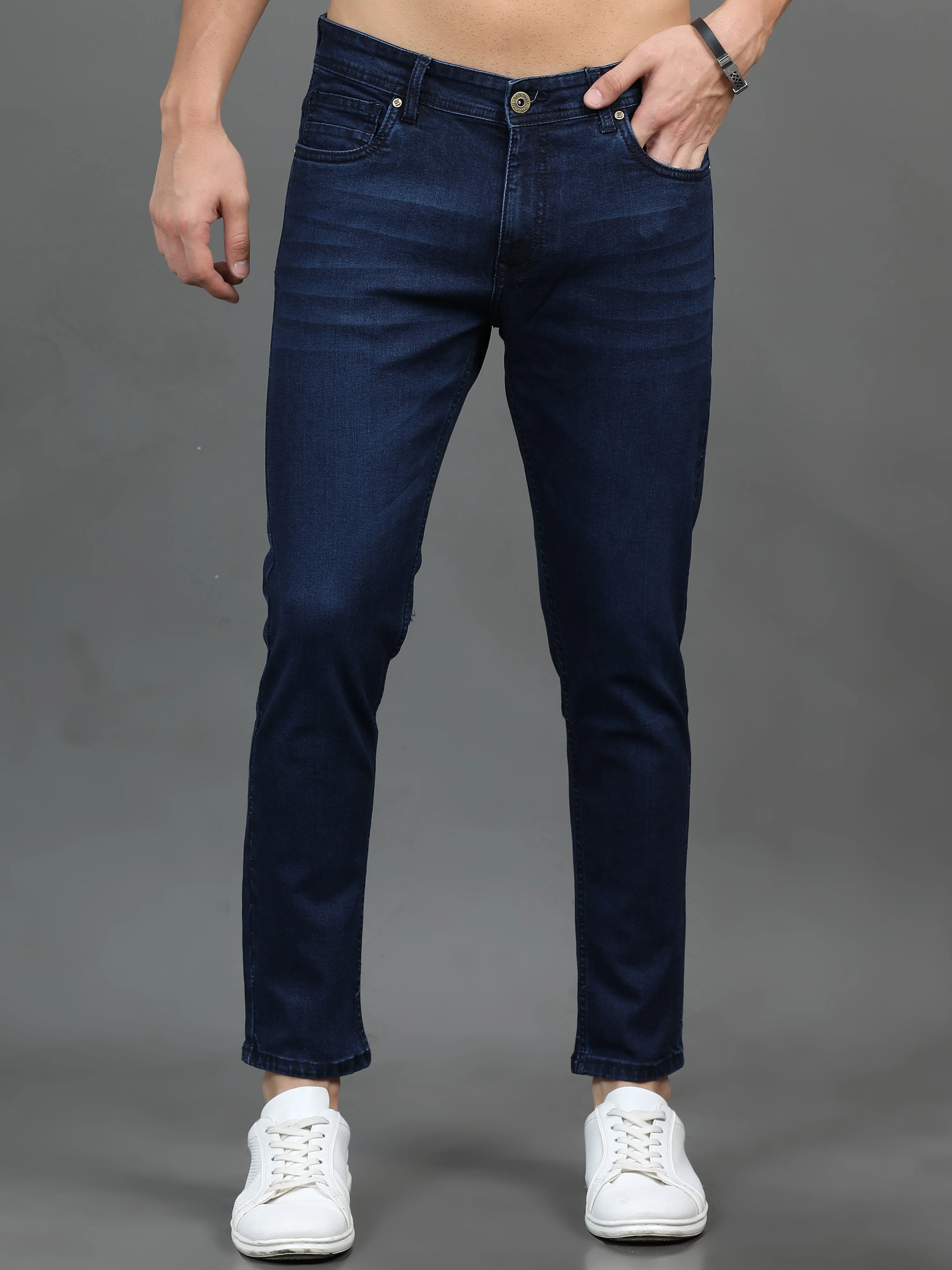 Men Sleek Dark Blue Jeans