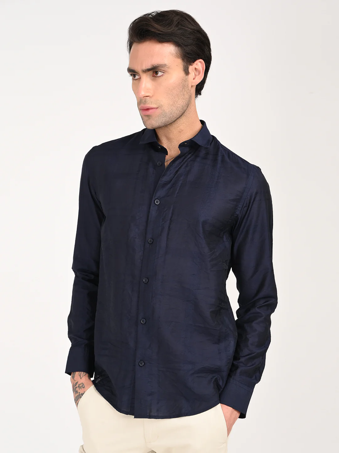 Men Slim Fit Nylon Self-Design Shirt