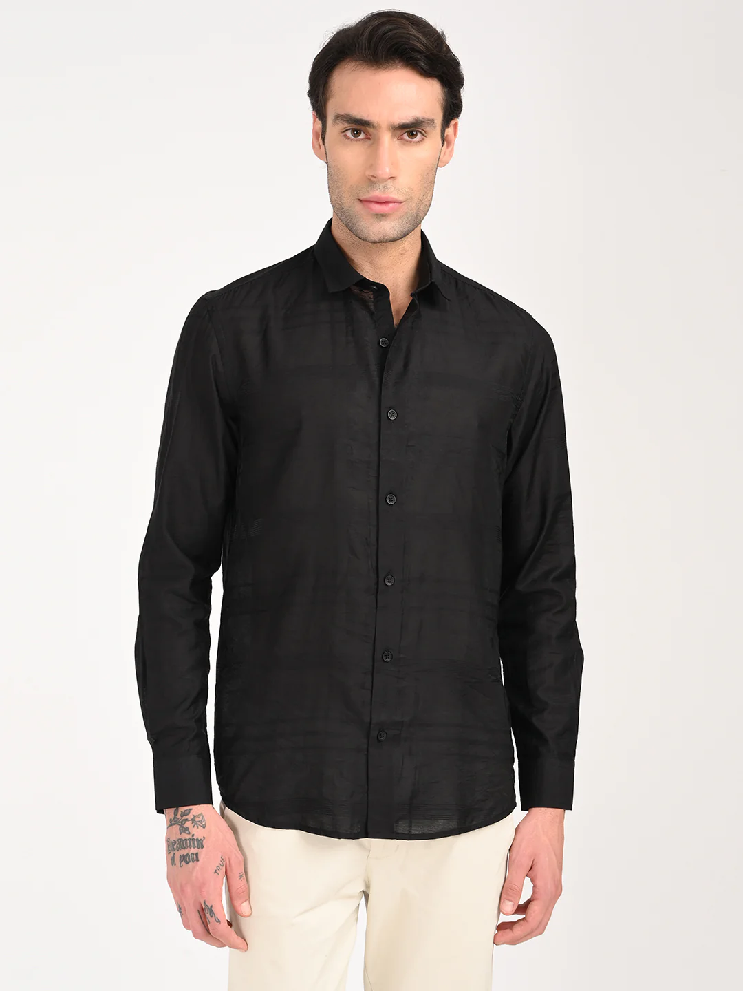 Men Slim Fit Nylon Self-Design Shirt