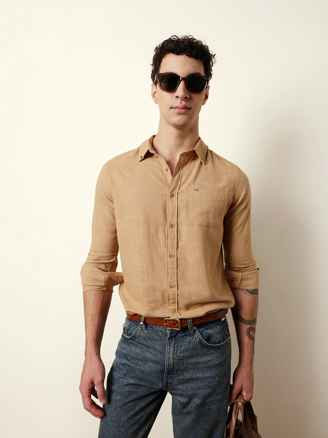 Men Solid Casual Full-Sleeve Shirt