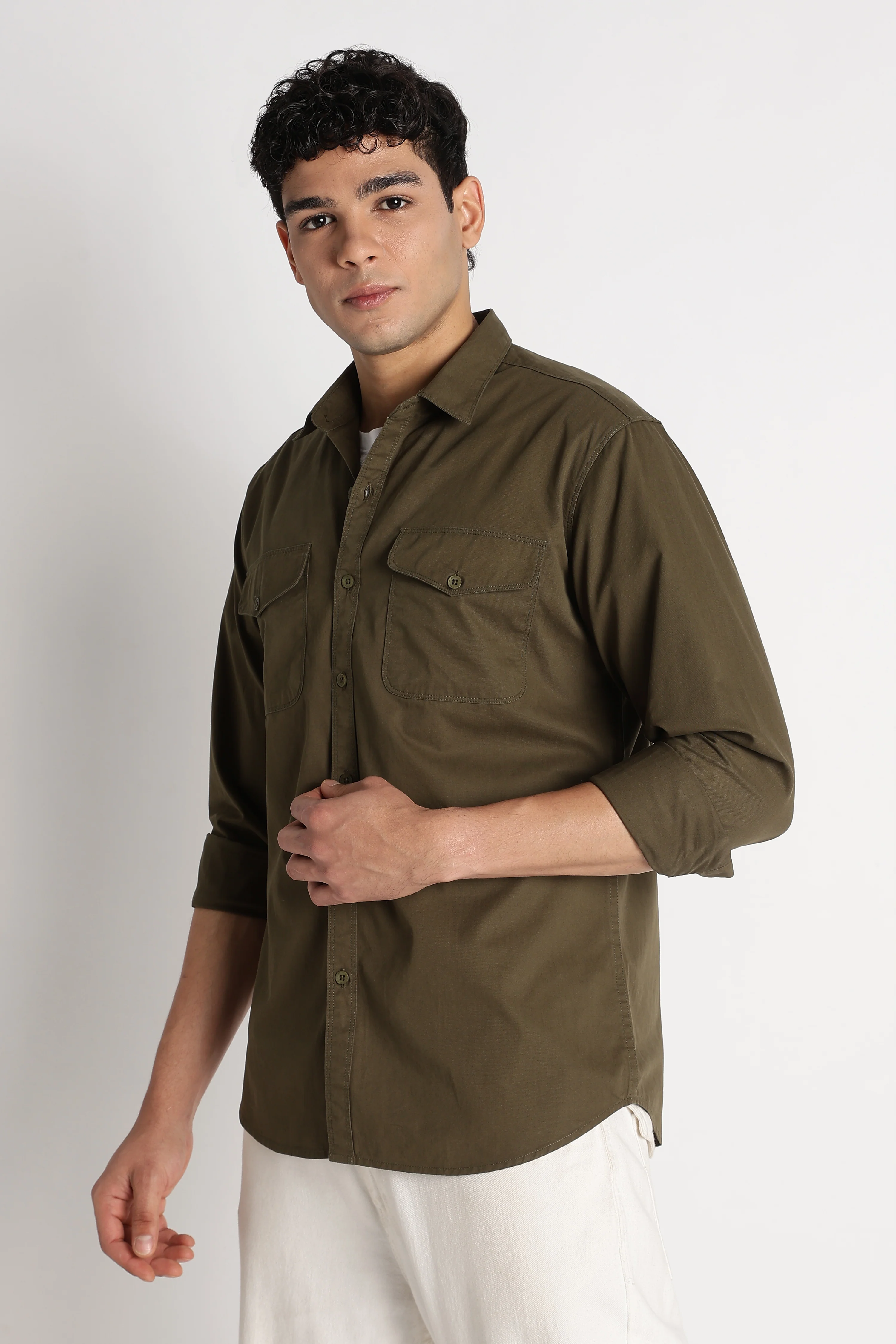 Men Solid Utility Casual Shirt