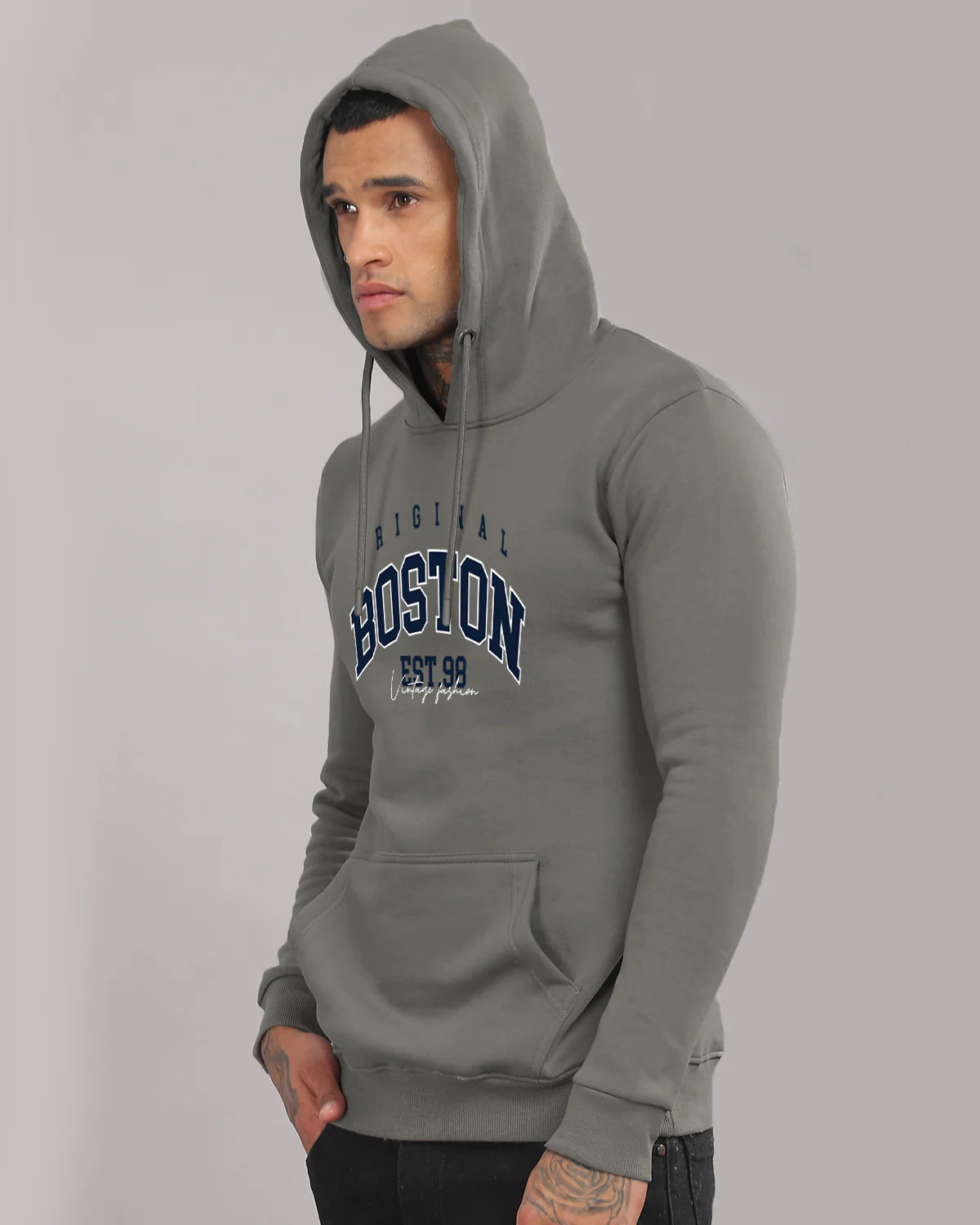 Men Grey Printed Hoodie - Image 4