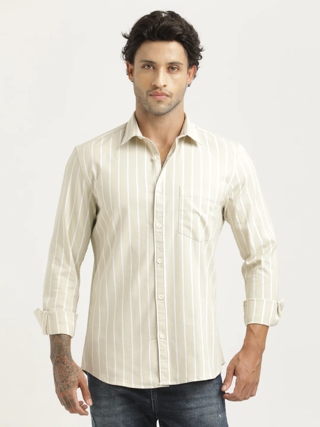 Men Striped Oxford Lycra Shirt