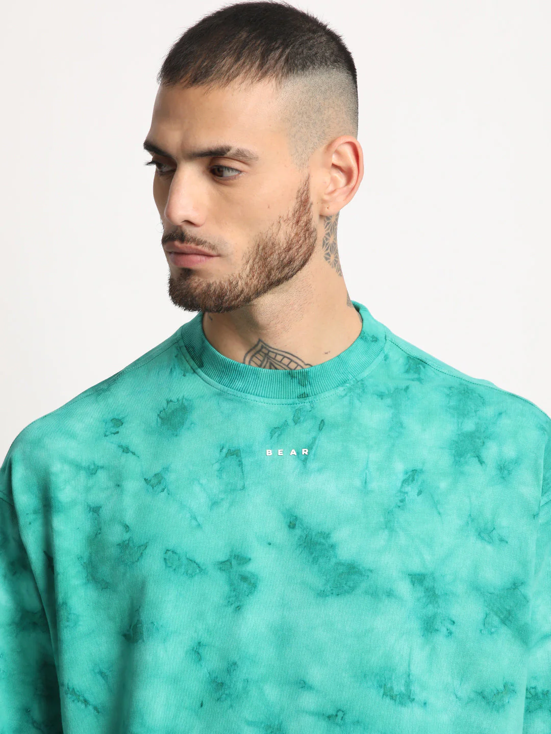 Men Teal Green Tie & Dye Round Neck T-shirt - Image 6
