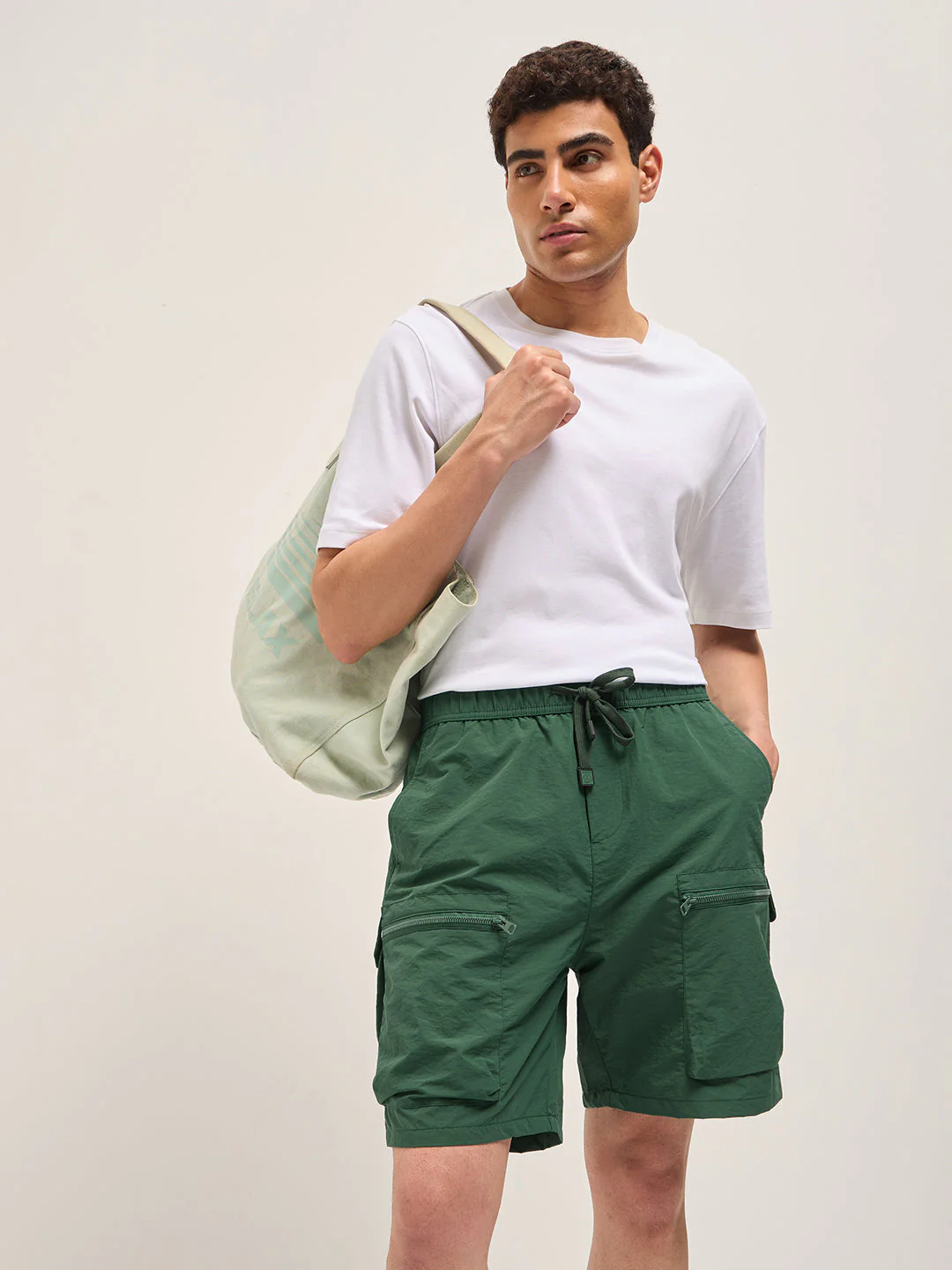 Men Teal Polyester Regular Fit Knee-Length Cargo Shorts