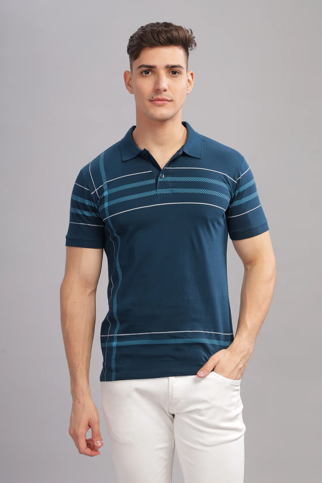 Men Teal Regular Fit Polo T-Shirt