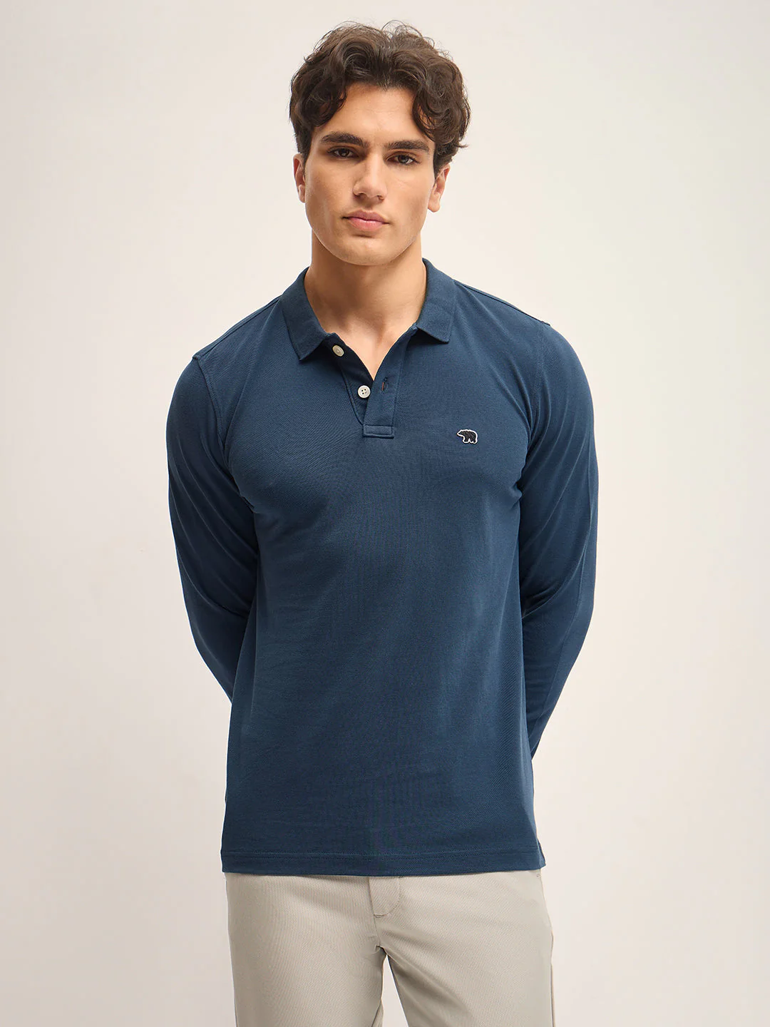 Men Teal Solid Regular Fit Polo Collar T-shirt