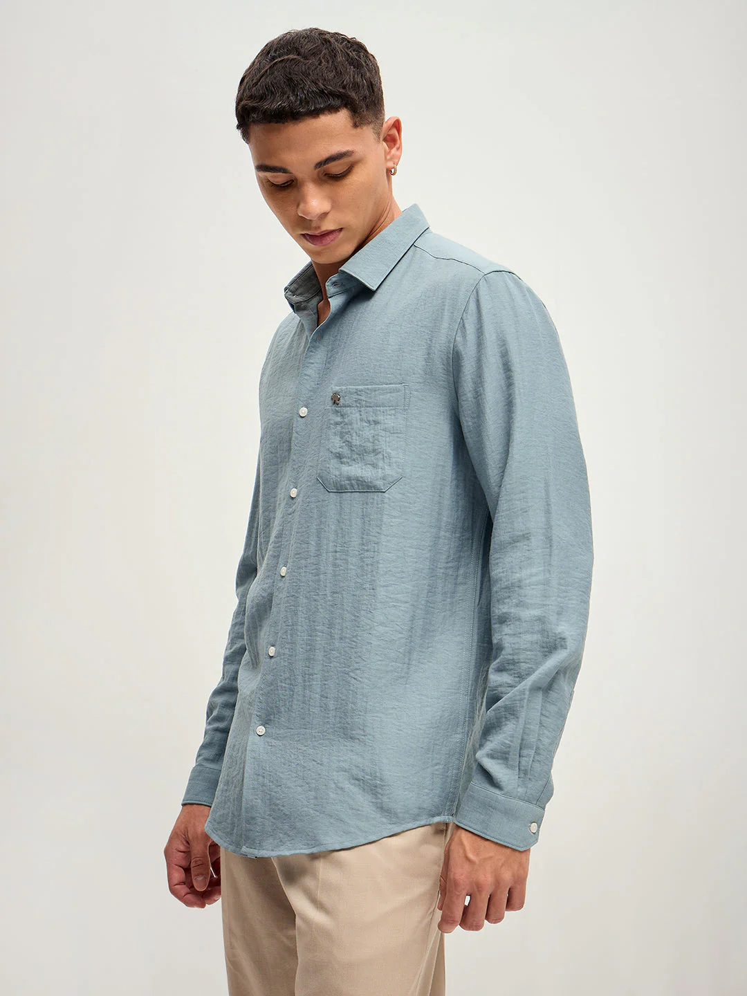 Men Teal Solid Slim Fit Casual Shirt