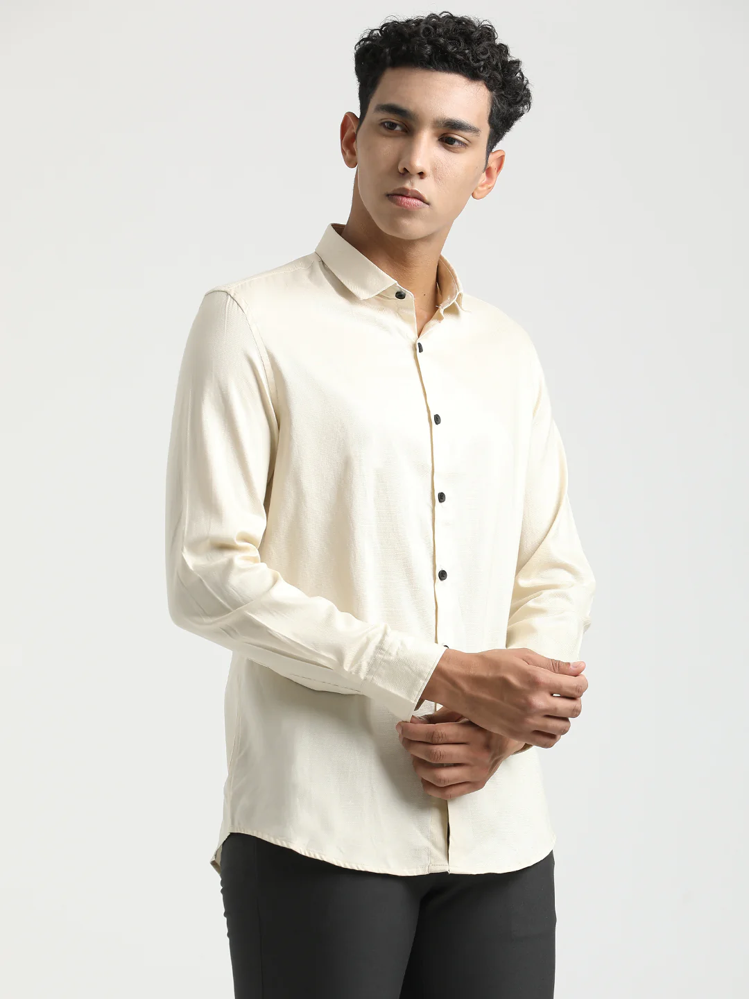Men Textured Cotton Shirt with Dobby Weave