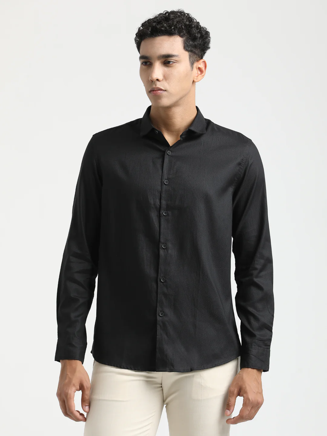 Men Textured Cotton Shirt with Dobby Weave