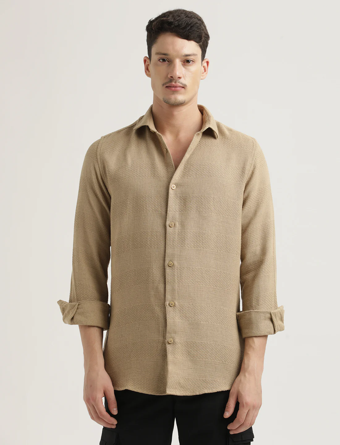 Men Textured Cotton Slim-Fit Shirt