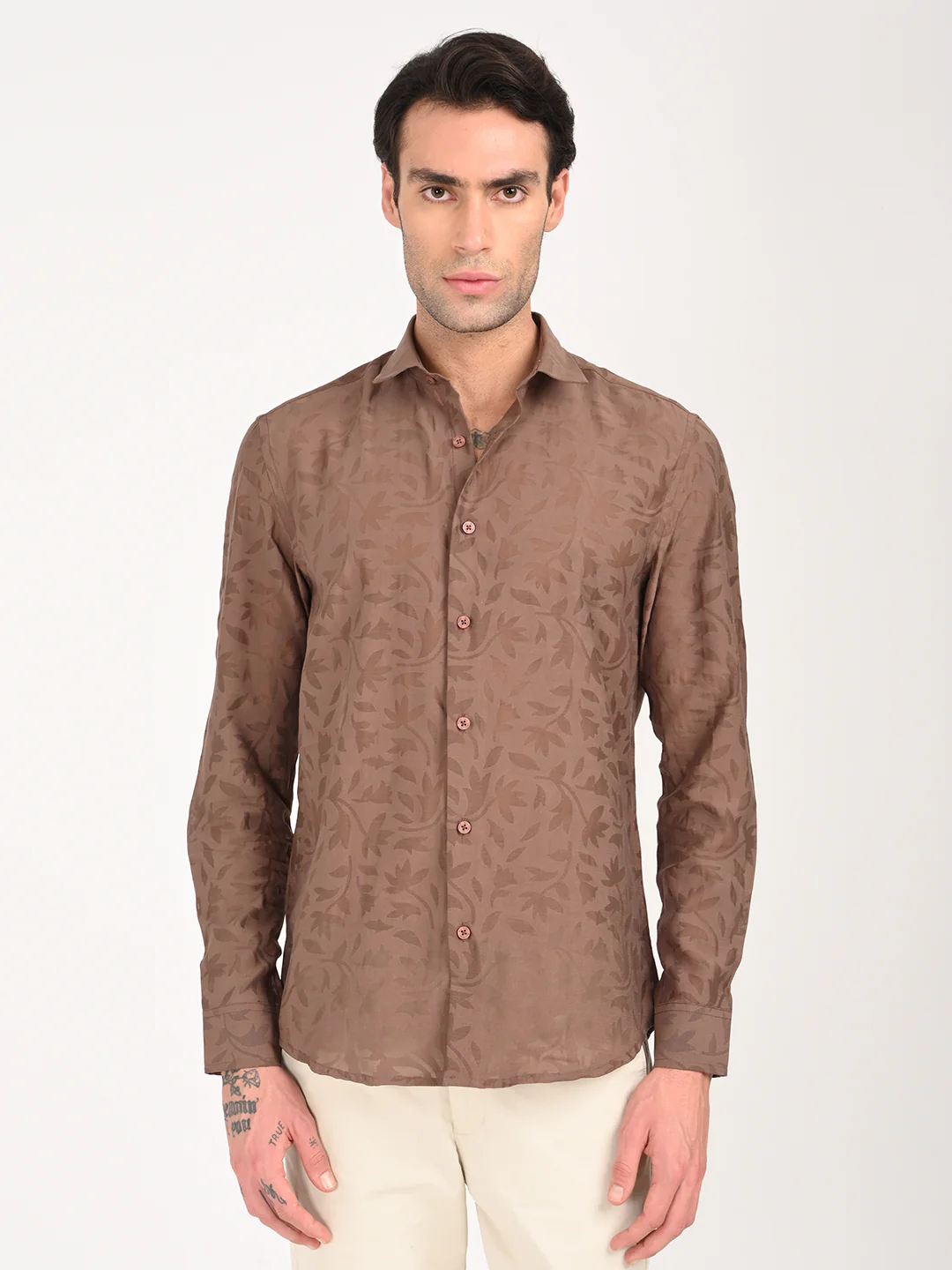 Men Textured Shirt in Brown