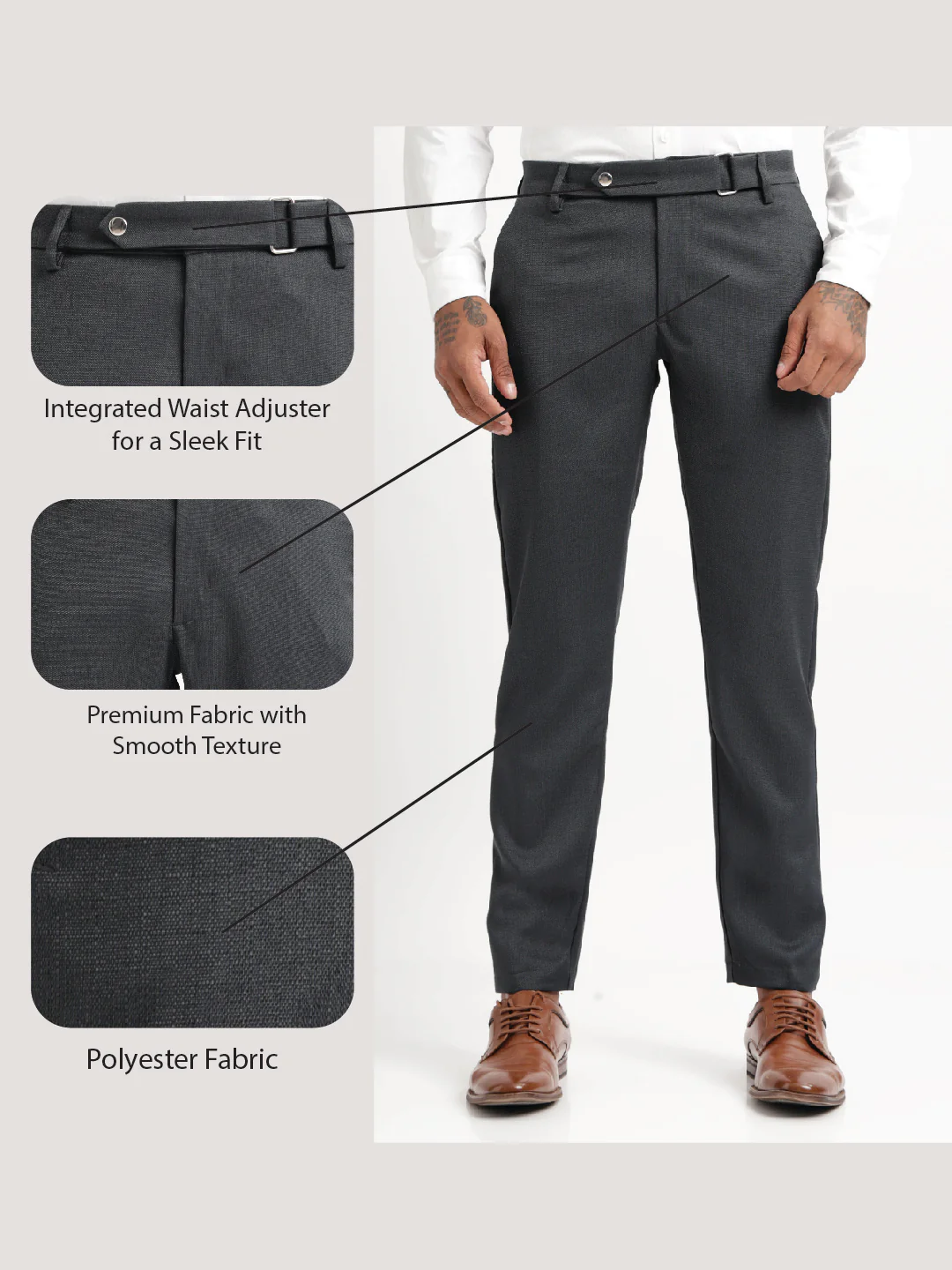 Men Textured Slim Fit Trousers - Image 2