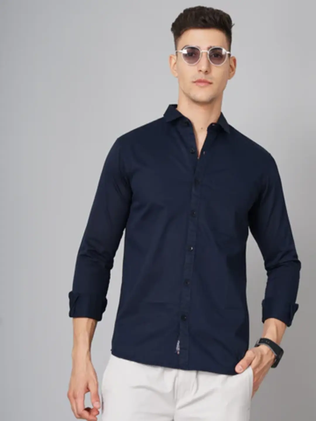 Men Twill Navy Solid Shirt