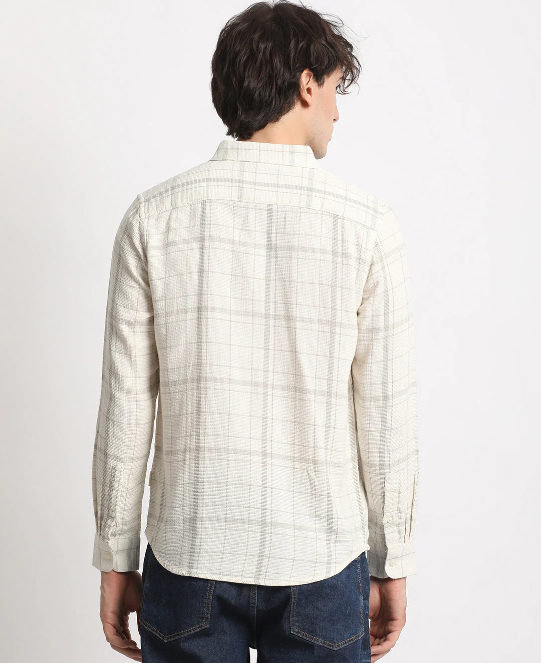Men White Checked Slim Fit Cotton Casual Shirt - Image 4