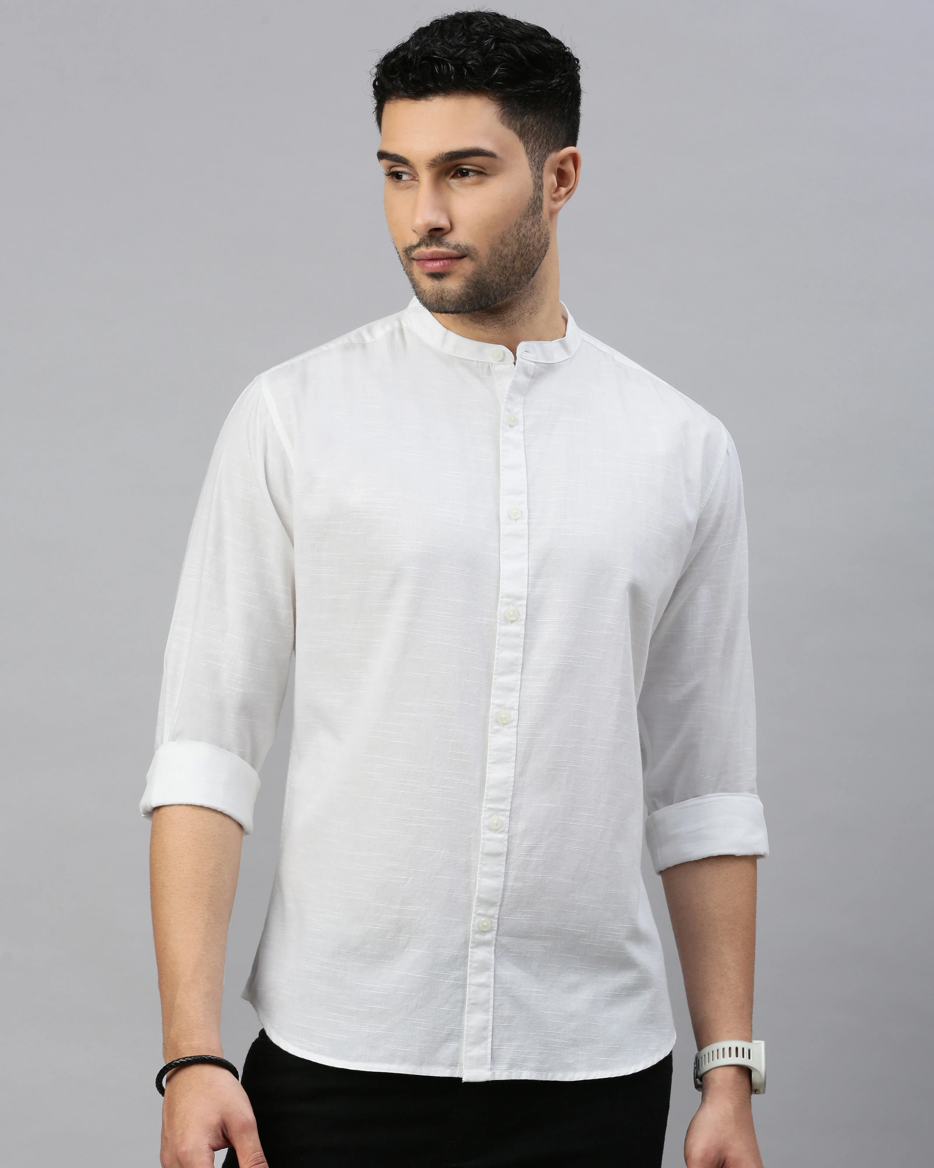 Men White Cotton Slim Shirt