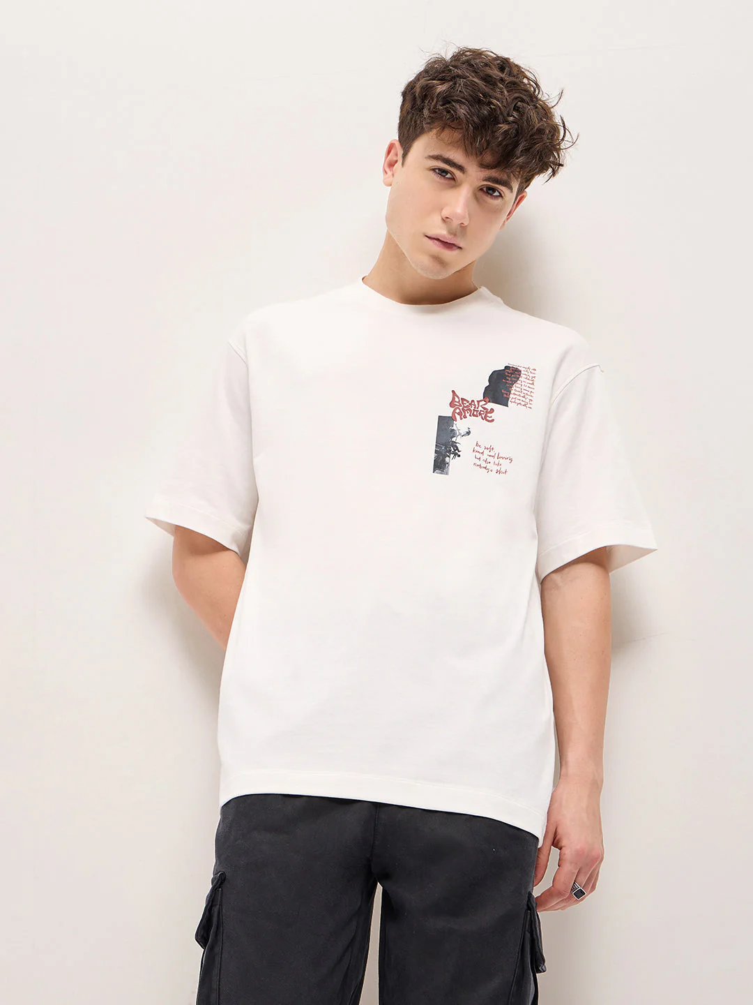 Men White Oversize Graphic Printed Crew Neck T-shirt