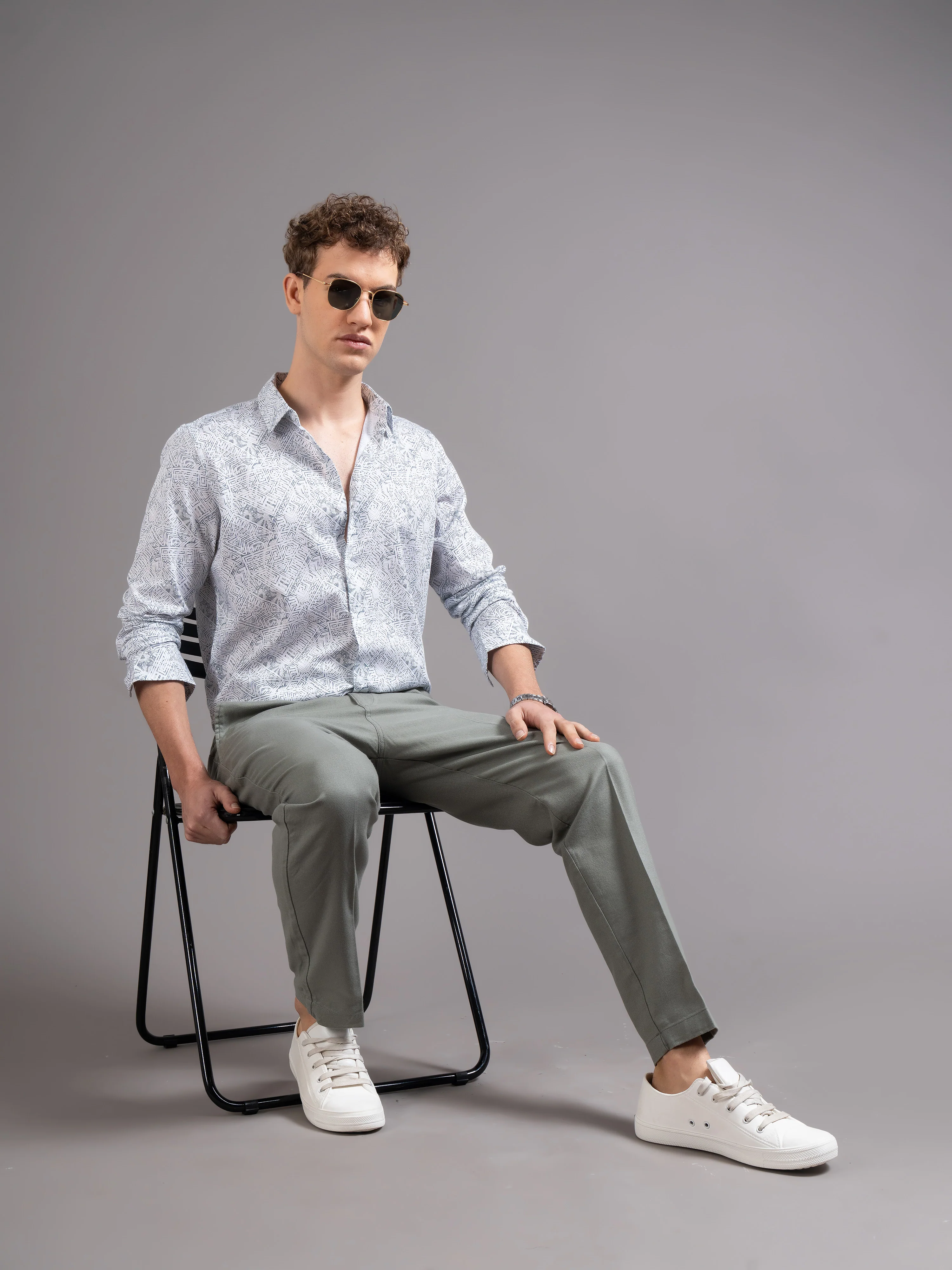 Men White Printed Shirt