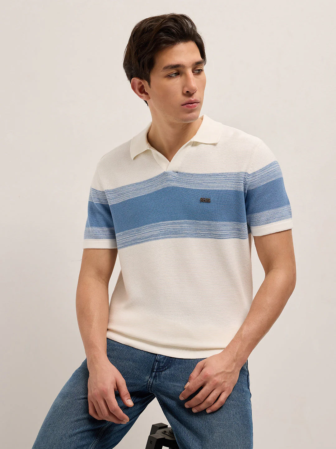 Men White Slim Fit Flat Knit Polo