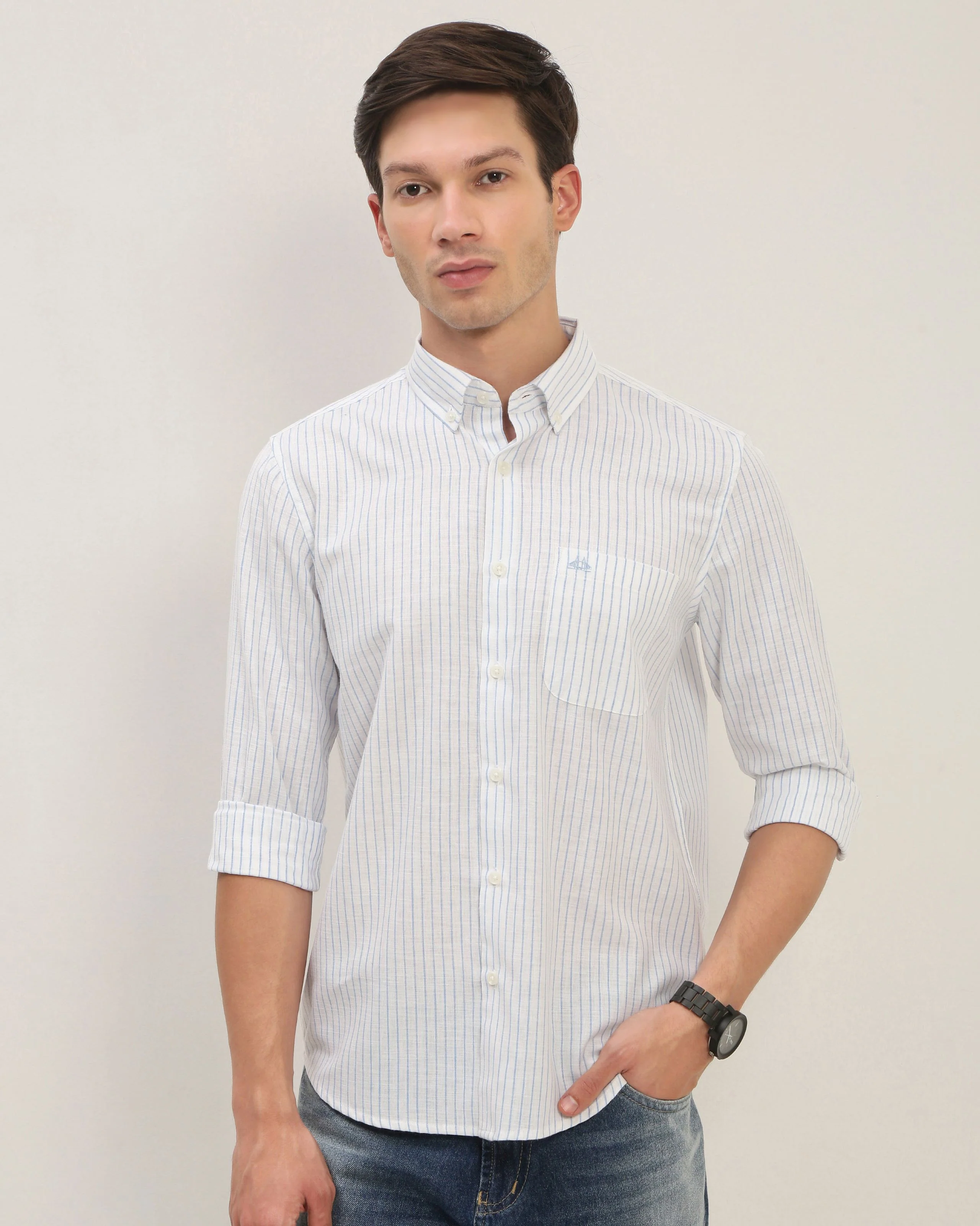 Men White Striped Shirt