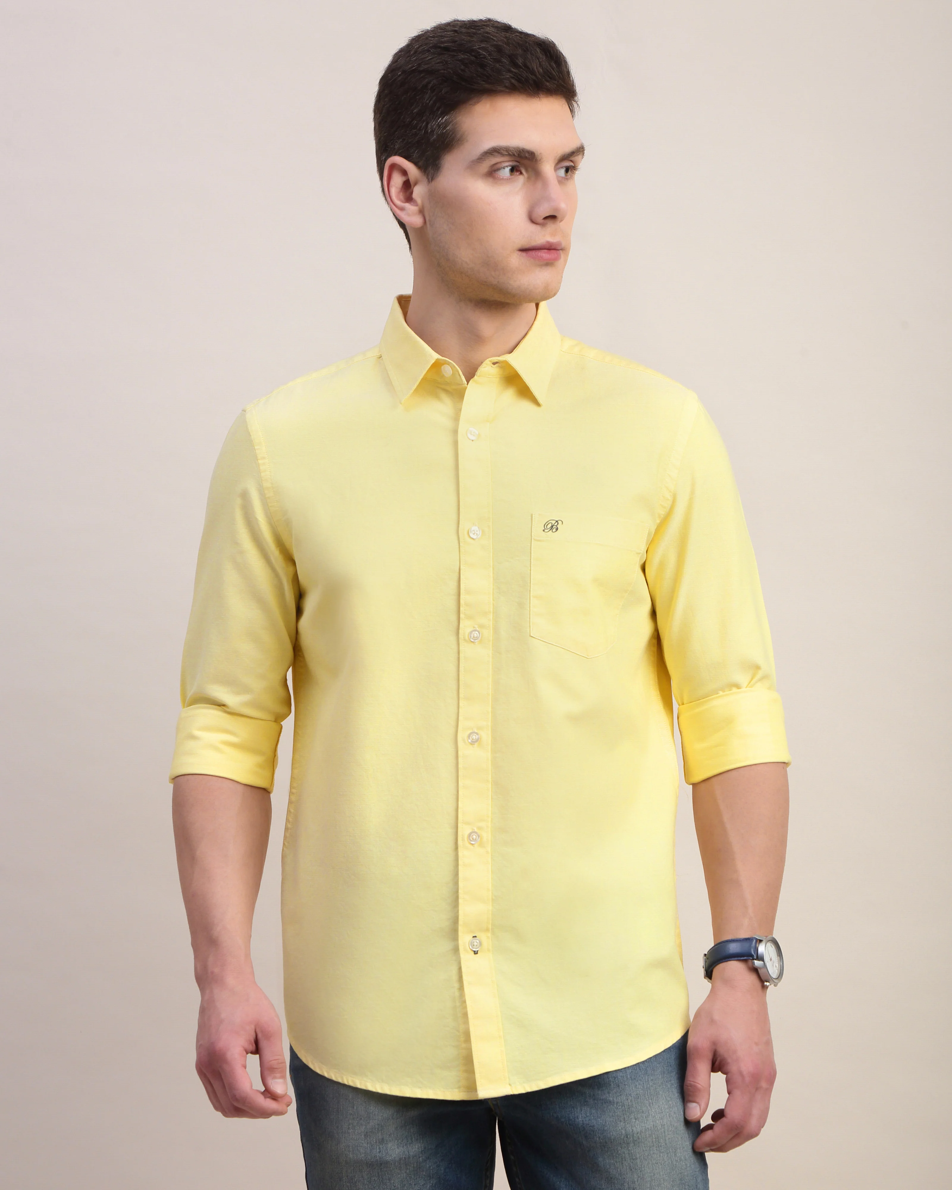 Men Yellow Oxford Shirt