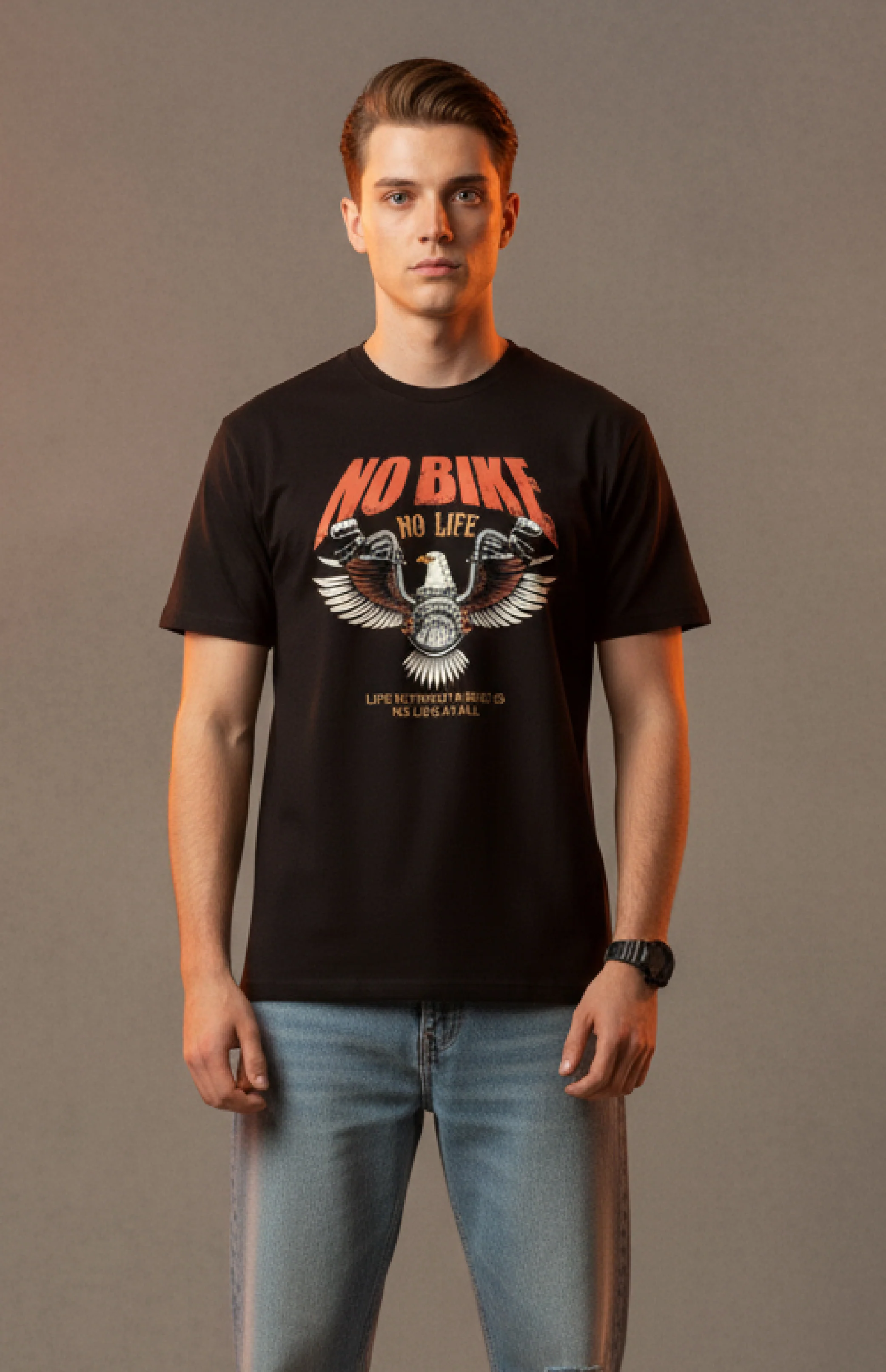Men Printed Black Cotton Tshirt