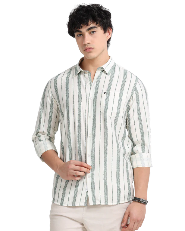 Men Striped Long Sleeve Casual Polo Shirt