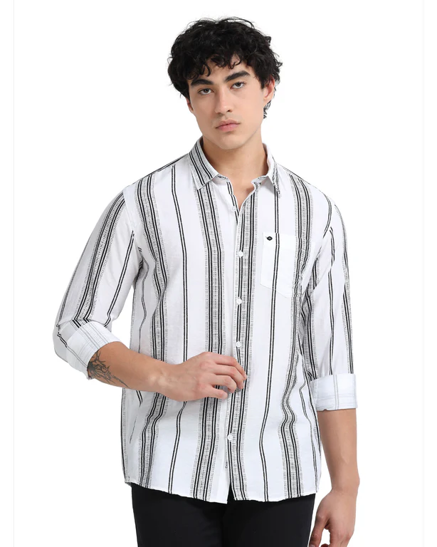 Men Striped Long Sleeve Casual Polo Shirt