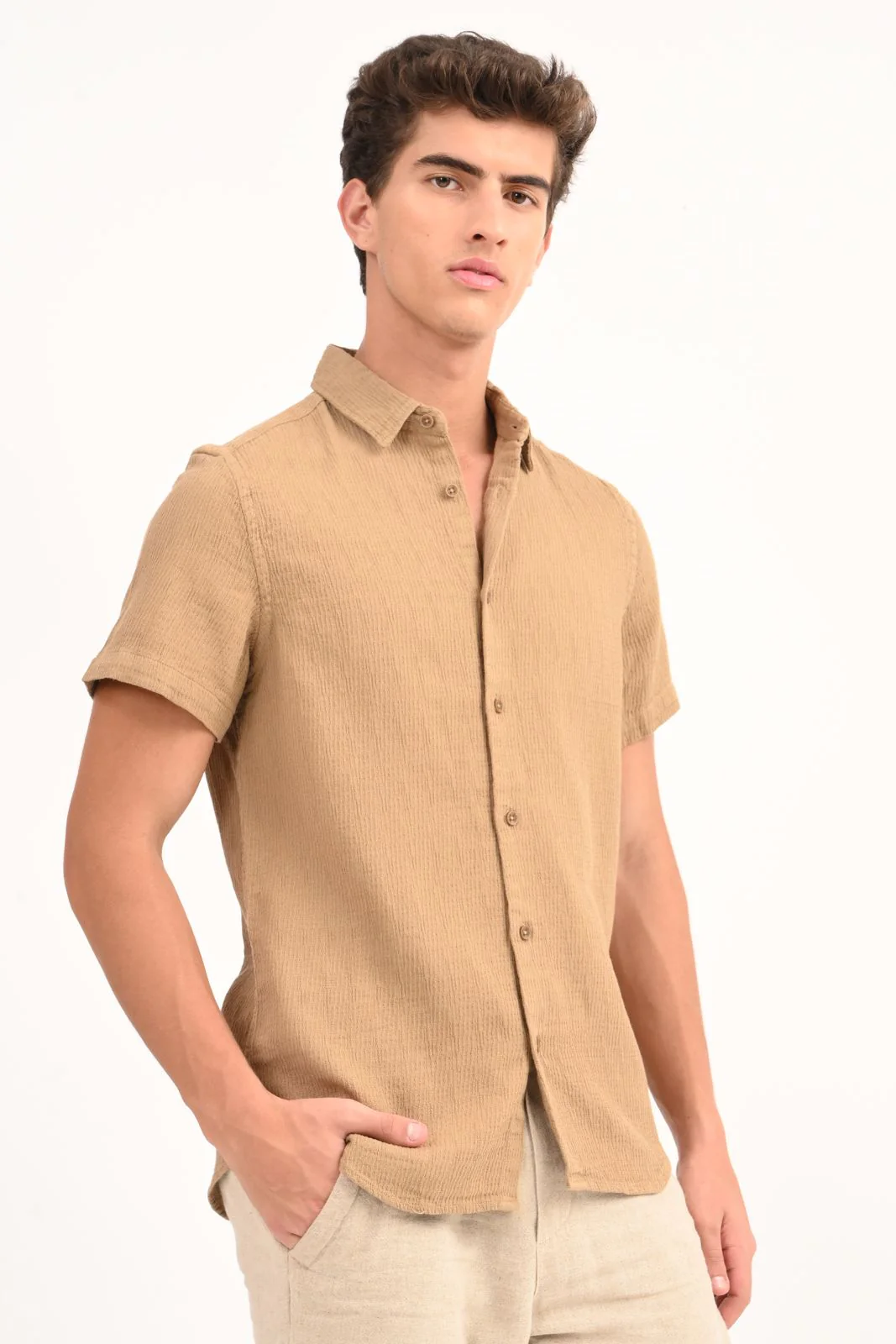 Men Wendy Mustard Structured Solid Shirt