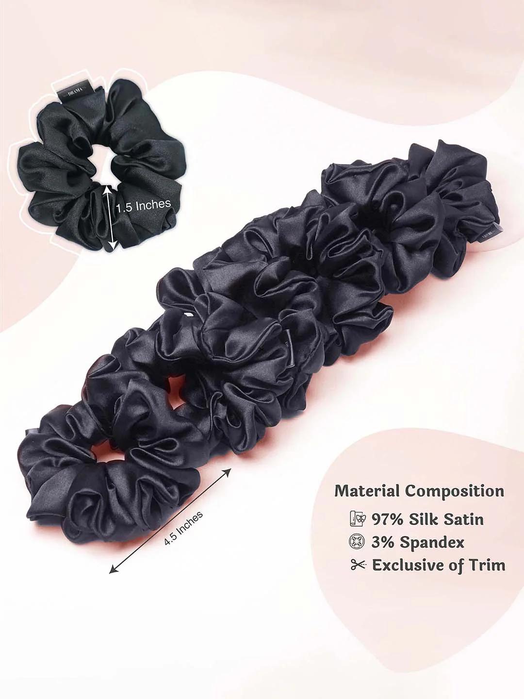 Multi Black Silk Satin Scrunchies Set of 6 - Image 4