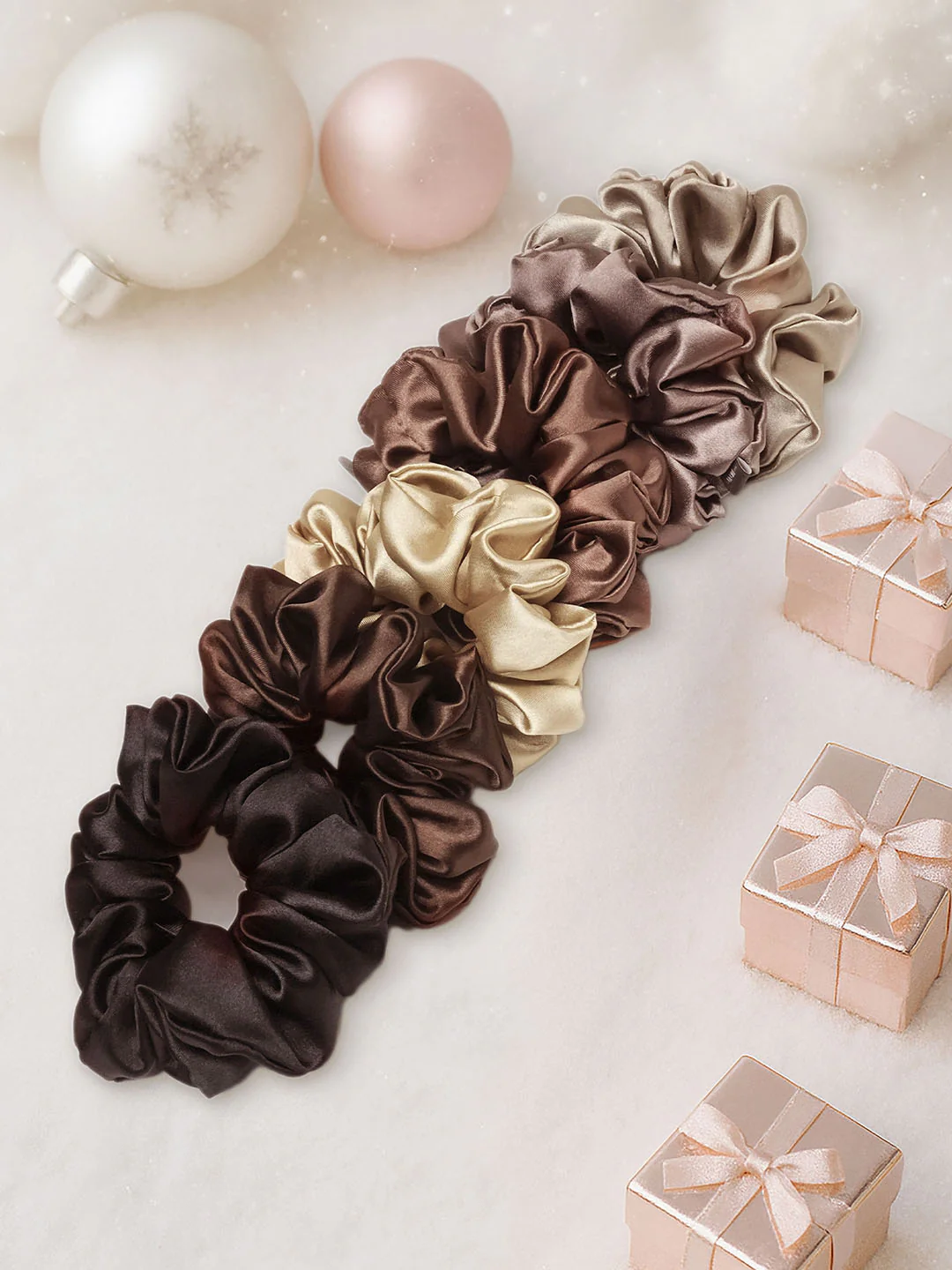 Multi Neutral Silk Satin Scrunchies Set of 6