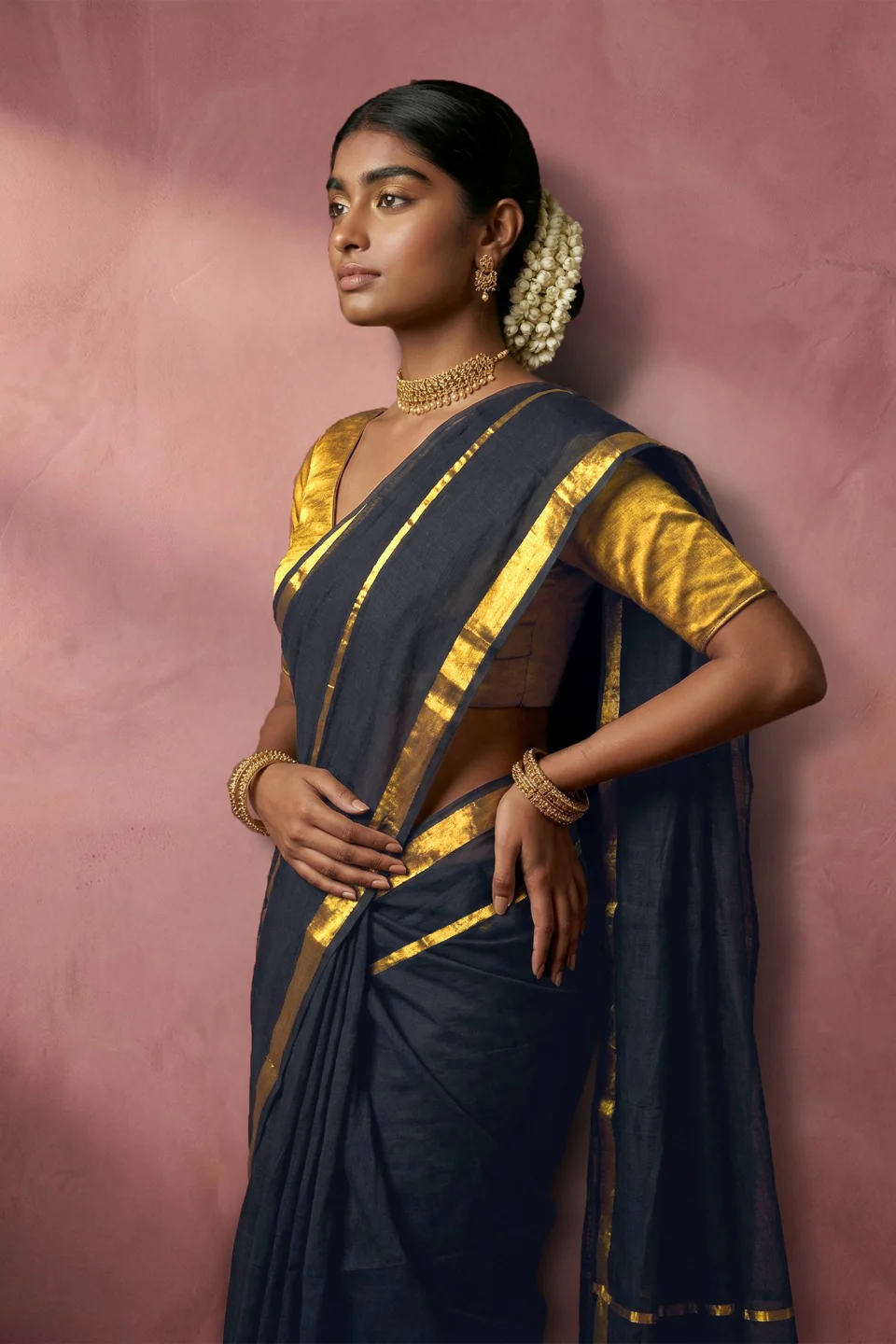 Nayanika Black Handwoven Cotton Saree - Image 4